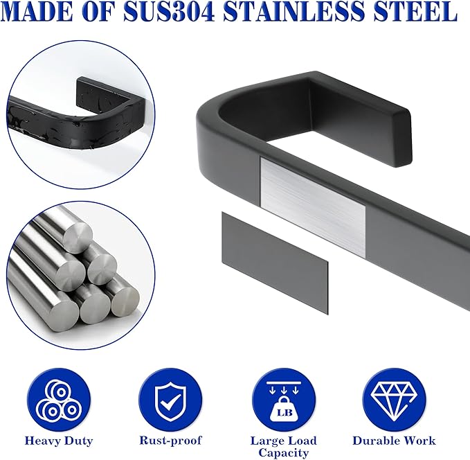 Alise 10'' Towel Bar for Bathroom,Black Towel Holder Towel Racks for Bathroom Wall Mount,SUS304 Stainless Steel Towel Rail Towel Hanger for Walls