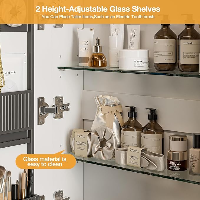 LED Lighted Bathroom Medicine Mirror Cabinet with 3-Color LED Lights, Anti-Fog, Dimmable, Wall Mount, 3-Adjustable Shelves, Wall Mounted Bathroom Mirror with Storage (24‘’×32‘’)