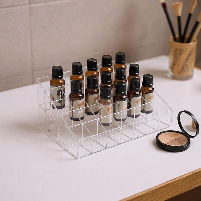 24Slots Essential Oil Holder，Plastics Essential Oil Storage,for Bottles Perfumes and Nail Polish Shelf，Essential Oil Organizer,Makeup Storage Rack