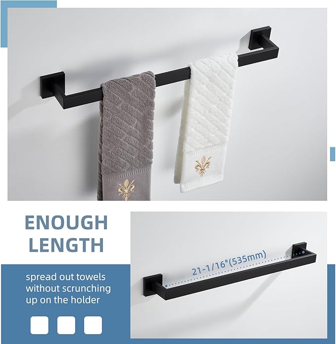 Towel Bar Matte Black 23.74", Angle Simple SUS304 Stainless Steel Bathroom Towel Holder, Shower Towel Rod, Single Towel Hanger Bar, Clothing Towel Rack for Wall