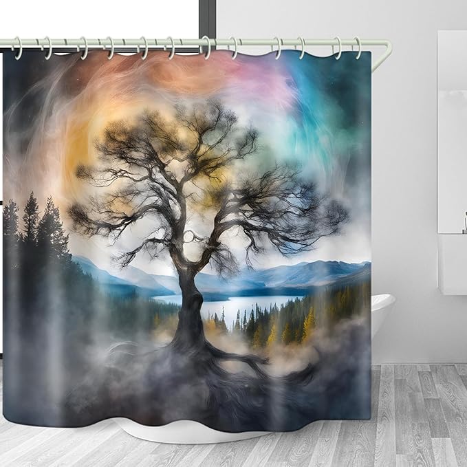 Bright Fabric Shower Curtains, Fantasy Tree Themed Design Art Shower Curtains, Bathroom Decor Set, 12 Shower Curtain Hooks (72 "Wx72 L) inch Waterproof Shower Curtain.