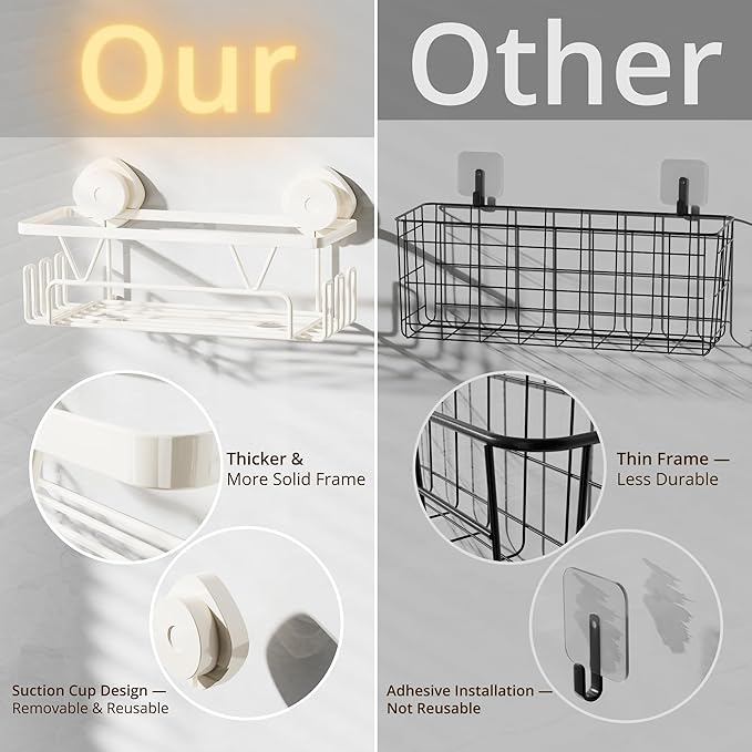 KEGII Bath Toy Storage Suction Cup for Bathtub, Reusable Bathtub Toys Organizer, Suction Shower Caddy for Bathroom, No Drill Shower Basket, Drainable