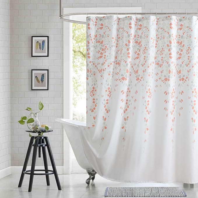 54x78 Inch Stall Shower Curtain, Orange and Grey Fabric Shower Stall Curtain, Floral Flower Print Small Shower Curtains for Bathroom, 54" W x 78" H