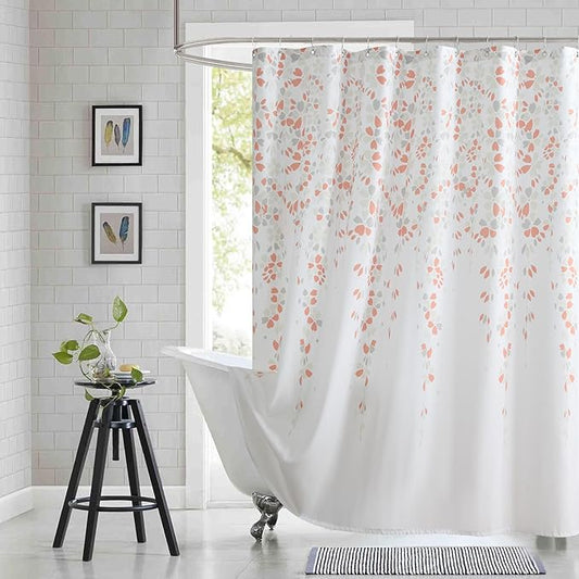 Stall Fabric Shower Curtain, Orange and Gray Floral Flower Shower Curtains for Bathroom, Waterproof Bathroom Curtains, 54" W x 72" H