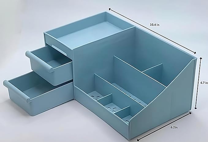 Blue Make Up and SkinCare Organizers and Storage for Vanity, Countertop, Dresser Bathroom| Drawers Shelves Brushes Eyeshadow Lipstick Nail Polish Jewelry Aesthetic make up Organizer