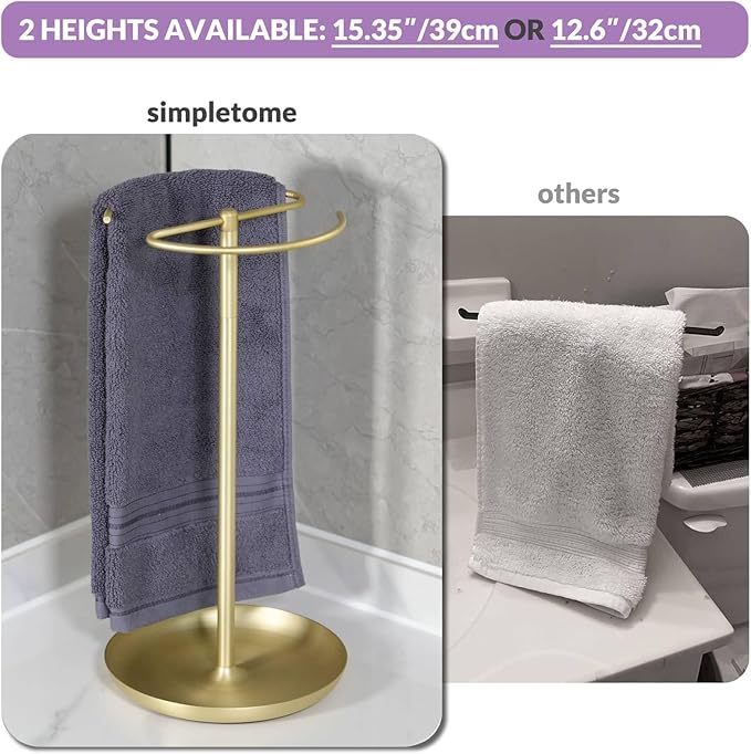 simpletome Towel Holder Stand Countertop with Storage Tray Non-Slip Weighted Base for Bathroom (Brushed Gold)
