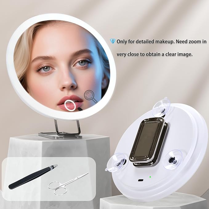 6" 20x Magnifying Mirror with Light Suction Cup,Led Close up Makeup Mirror for Tweezing with 360° Stand,3 Color Lighted Personal 20x Mirrors,20 Times Concave Zoom for Closer Partial Details