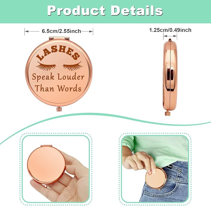 Lash Artist Gift Lash Tech Gifts Compact Mirror for Lash Technician Eyelashes Artist Gift Beautician Gifts Funny Presents for Women Folding Makeup Mirror for Best Friend Graduation Birthday