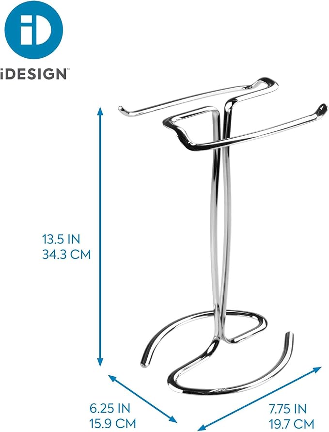 iDesign Metal Hand Towel Rack, The Axis Collection – Holds 2 Hand Towels, 7.75” x 6.25” x 13.5”, Chrome