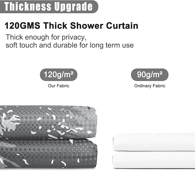 Hokibero Mountain Grey and White Shower Curtain Misty Forest Shower Curtain Nature Tree Plant Waffle Fabric Curtains for Bathroom Water Repellent Silver Gray, 72 x 72 inch