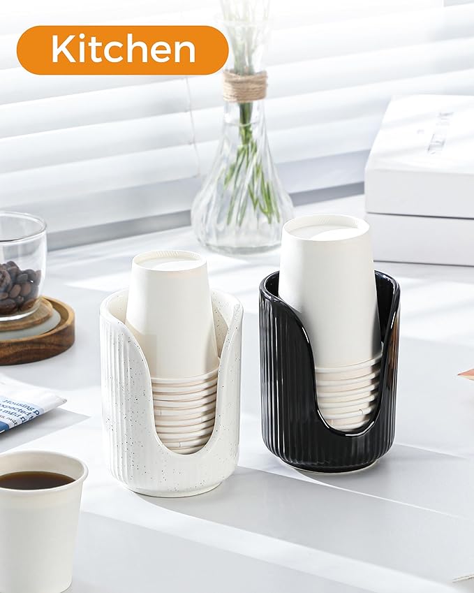 ABRUTY Bathroom Cup Dispenser, 3oz-4oz Ceramic Paper Cup Holder, Small Countertop Mouthwash Dixie Cups Accessories, for Vanity Countertops, Bathroom, Kitchen, and Dining Room, Sand