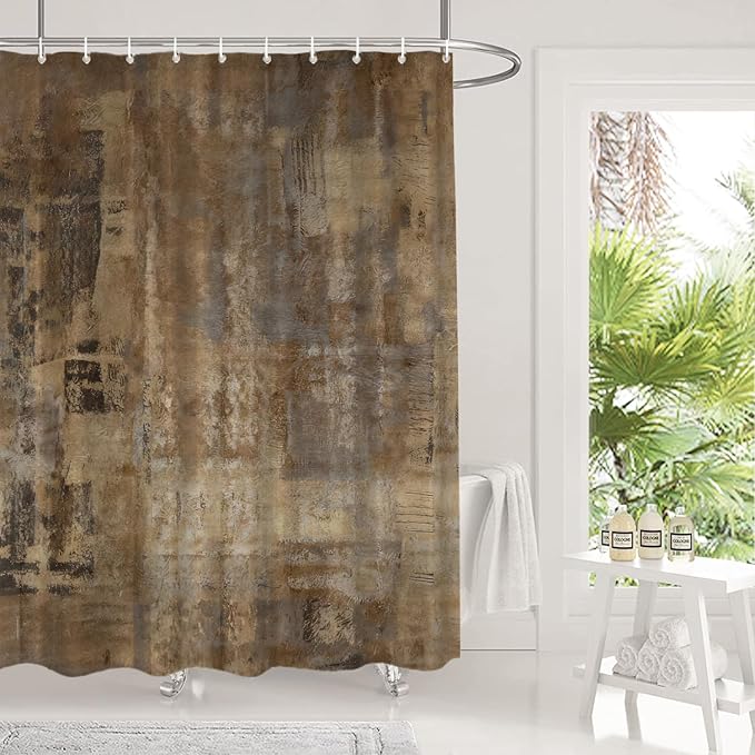 Shrahala Brown Grey Abstract Art Decorative Shower Curtain, Acrylic Painting for Bathroom Stall, Waterproof Funny Design with Grommets, 72x72 Inch