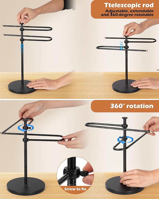 Hand Towel Holder, Adjustable Stand Towel Rack,Free Standing S-Shapes Towel Bar Holds for Bathroom Kitchen Countertop Stainless Steel Retractable and 360-Degree Rotation.Black