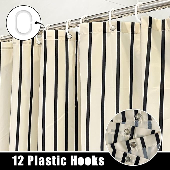 Boho Mid Century Shower Curtain Set, Modern Minimalist Arch Lines Sun Abstract Aesthetics Bathroom Decor, Waterproof Fabric Beige Bohemian Bath Curtain with 12 Hooks 72x72 inches