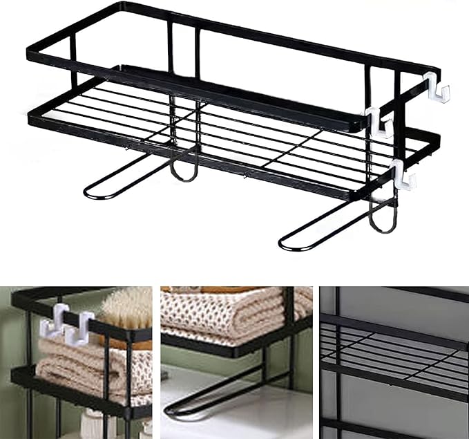 Pongnas Large Capacity Iron Toilet Shelf for Bathroom with Nail Installation, Practical Design (Single Layer Black)