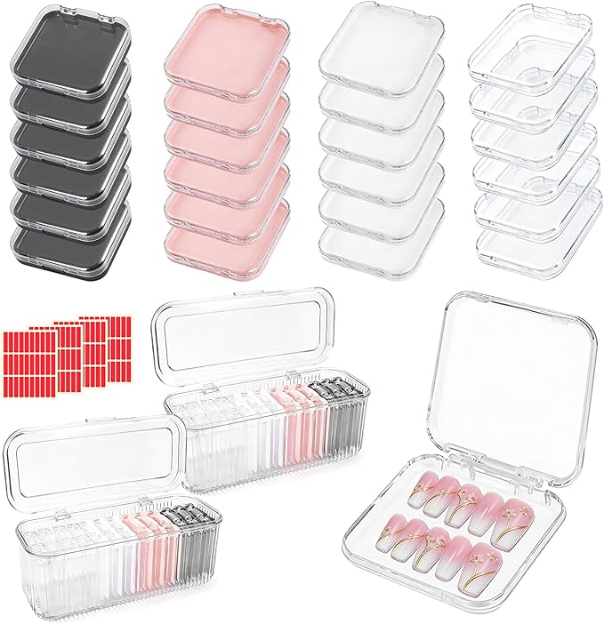 26 Pcs Press On Nail Storage Box, 2.95 Inch Clear Acrylic, with 2 Large Storage box & 120 Adhesive Tapes, Fake Nail Display Container for Nail Salon Business and Personal Use