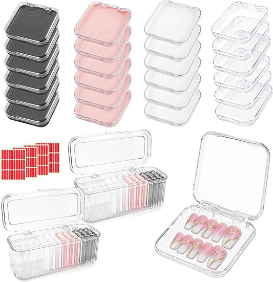 26 Pcs Press On Nail Storage Box, 2.95 Inch Clear Acrylic, with 2 Large Storage box & 120 Adhesive Tapes, Fake Nail Display Container for Nail Salon Business and Personal Use