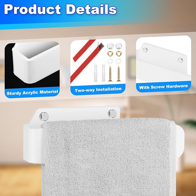 Cosmos Acrylic Hand Towel Holder Hand Towel Ring Self Adhesive and Wall Mounted Modern Hand Towel Bar Towel Hanger for Bathroom Kitchen Lavatory (Solid White)