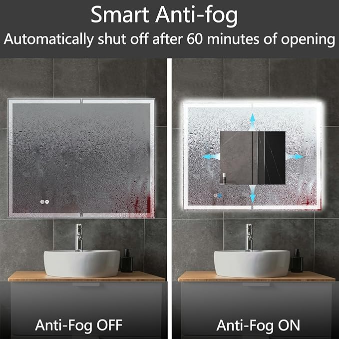 32 x 26 Inch Lighted Medicine Cabinet with 2-Side LED Mirror & Electrical Outlet, 3 Color Lights Dimmable Tempered Glass Frontlit Anti-Fog UL Listed Recessed Wall Mount for Bathroom Storage