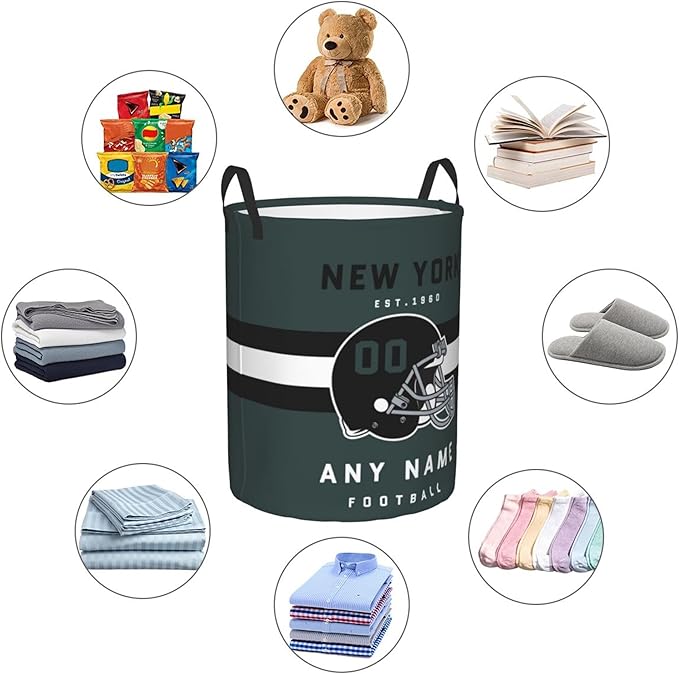 Custom New York Laundry Hamper - Personalized Football Style Laundry Basket - Customized Name And Number - Dirty Clothes Hamper Waterproof Large Capacity Hamper for Bedroom Bathroom Living Room