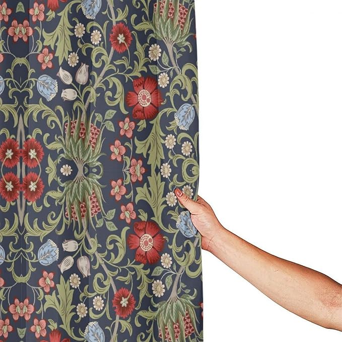 Boho Watercolor Floral Shower Curtain William Morris Design Heavy Duty Fabric Shower Curtain Set Bathroom Polyester Waterproof Shower Curtain 72x78 Inches(183x200cm), Style