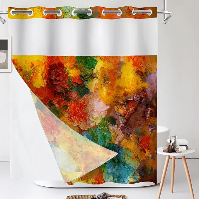 Shrahala Colorful Abstract Paint No Hooks Shower Curtain with Snap in Liner Set, Multicolor Modern Artist Bathroom Décor Polyester Fiber Waterproof for Stall Bathtubs 71 X 86 in