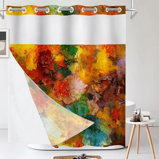 Shrahala Colorful Abstract Paint No Hooks Shower Curtain with Snap in Liner Set, Multicolor Modern Artist Bathroom Décor Polyester Fiber Waterproof for Stall Bathtubs 71 X 86 in