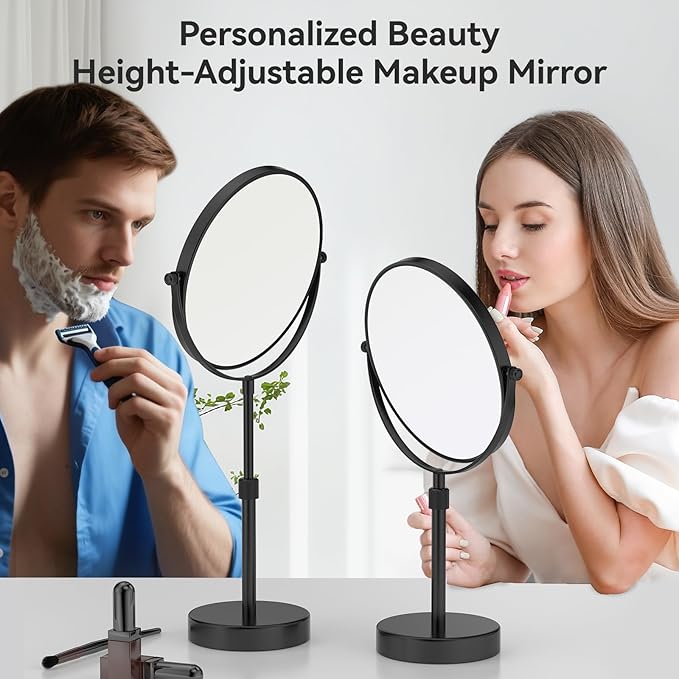 Nicesail 19 Inch Tall Makeup Mirror with 10X Magnification, 8 Inch Magnifying Mirror Tabletop with Pedestal, Height Adjustable Black (8 Inch, 10X)