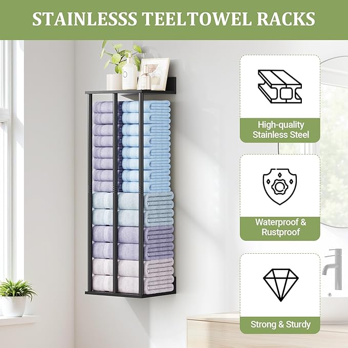 Large Towel Racks for Bathroom Wall Mounted, Updated 3 Bar Bath Towel Holder for Bathroom Wall, 34'' Bath Towel Rack for Bathrooms, Metal Small Bathrooms Towel Storage Rack, RV Towels Rack, Balck