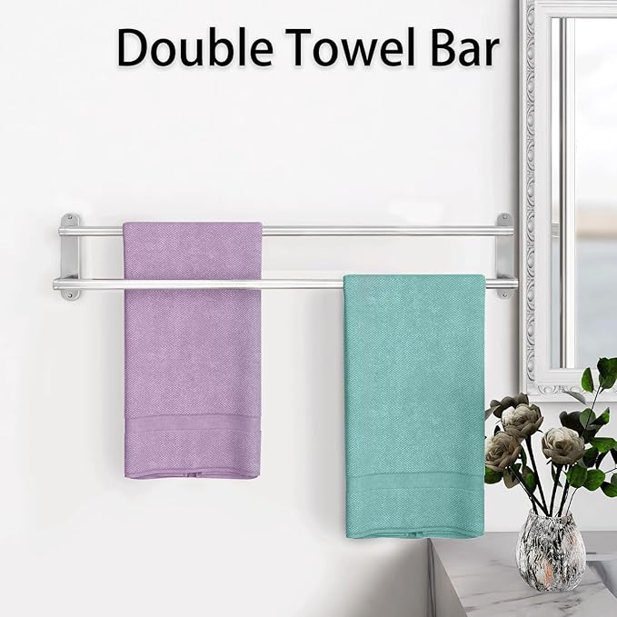 Double Towel Bar 32 Inch, Towel Rack for Bathroom, Wall Mount Bathroom Towel Holder, Stainless Steel Bathroom Towel Rack, Double Towel Hanger Towel Rod(Brushed Nickel)