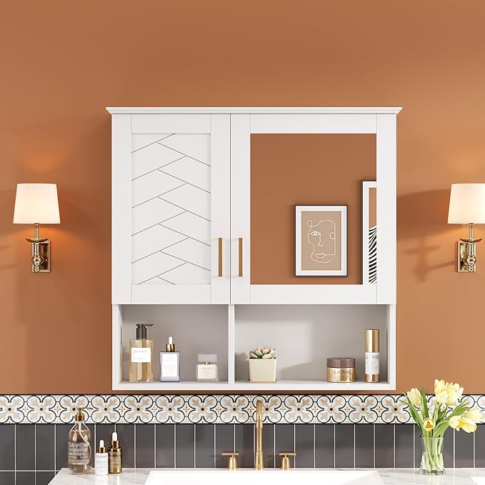 Bathroom Mirror Cabinet, 30 inch Wall Mounted with Adjustable Shelves & Soft Close Doors, High-Define Mirror with Storage