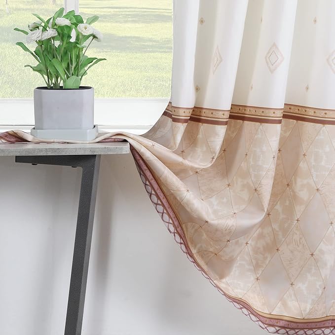 Corinthia Classic Beige Pinted Cream Window Curtain Pair,Modern Ivory 2 Panels Set,Each 42" W x 63" L and Total 84" Wide and 63" Long
