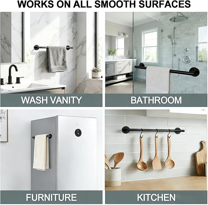 24 Inch Matte Black Towel Rack-Over The Door Towel Rack,Wall Mounted Towel Racks for Bathroom, Bathroom Towel Holder&Towel Bar,No Drill Easy istall bathroorm Furniture