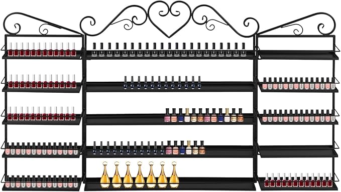 Nail Polish Organizer Wall Mounted, 3Pcs 5-Tier Nail Polish Storage Rack, Metal Nail Polish Storage Holder, Multifunctional Organizer for Essential Oil Perfume at Home Salon Spa(Black)