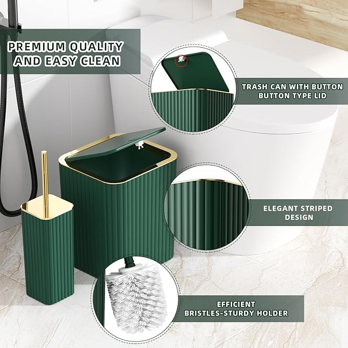XLHOMO Bathroom Accessory Set - 25PC Green Bathroom Sets, Bathroom Set with Shower Curtain and Rugs, Dark Green Shower Curtain Set, Trash Can, Qtip Holder & Soap Dispenser