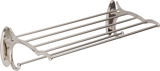 Ginger Hotel Bathroom Shelf with Towel Bar (24-inch) Solid Brass Frame Wall Shelf for Towels, Cloths, Bathroom Accessories - Polished Nickel