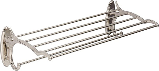 Ginger Hotel Bathroom Shelf with Towel Bar (24-inch) Solid Brass Frame Wall Shelf for Towels, Cloths, Bathroom Accessories - Polished Nickel