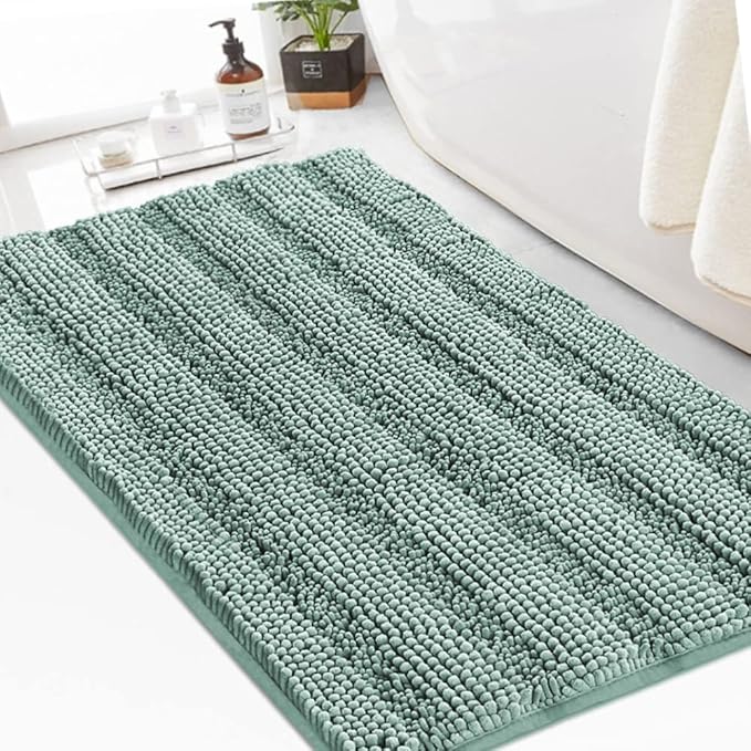 Turquoize Chenille Bath Rugs Shaggy Bathroom Rugs Non Slip Bath Mat for Bathroom 24 x 36 Blue Bath Rug for Bath Room Extra Soft and Absorbent Area Rug, 24"x 36", Duckshell Blue