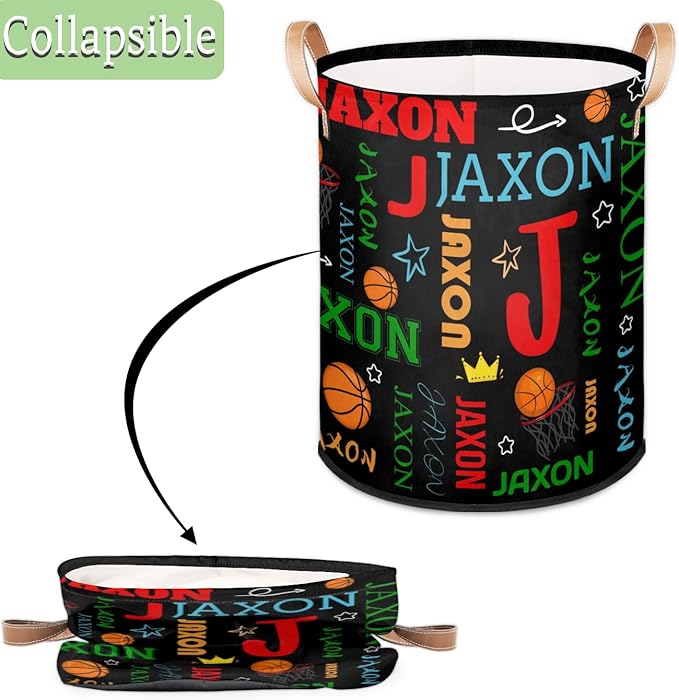 Custom Basketball Laundry Hamper, Personalized Laundry Baskets with Handles Dirty Clothes Hamper Storage Basket