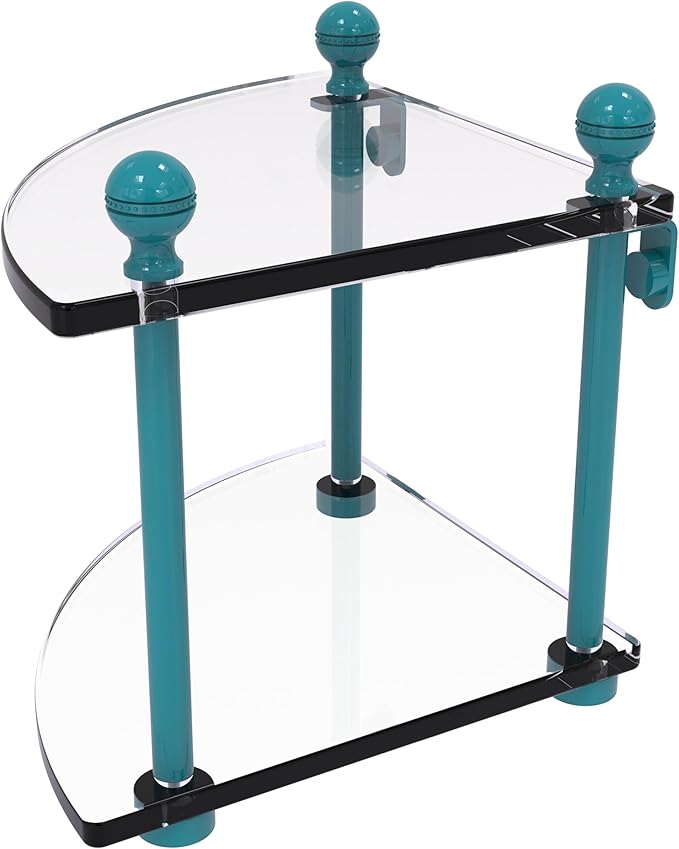 Allied Brass MA-3-GLT Mambo Collection 2 Tier Corner Glass Shelf, Glokzin Teal