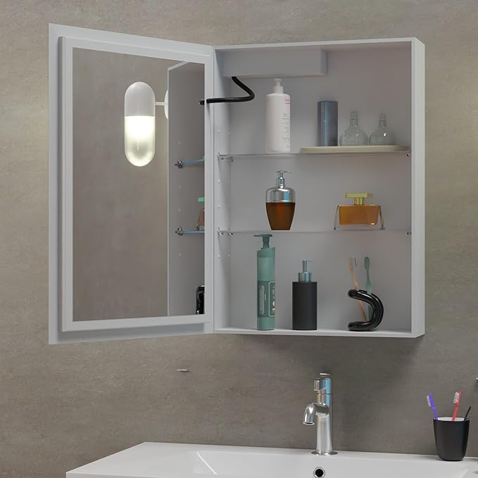 20x28 Inch LED Medicine Cabinet with Mirror - Lighted Bathroom Cabinet with 3 Color Modes (3000-6500K), Touch Dimmer, 2 Adjustable Shelves - Recessed or Surface Mount - Fab Glass and Mirror