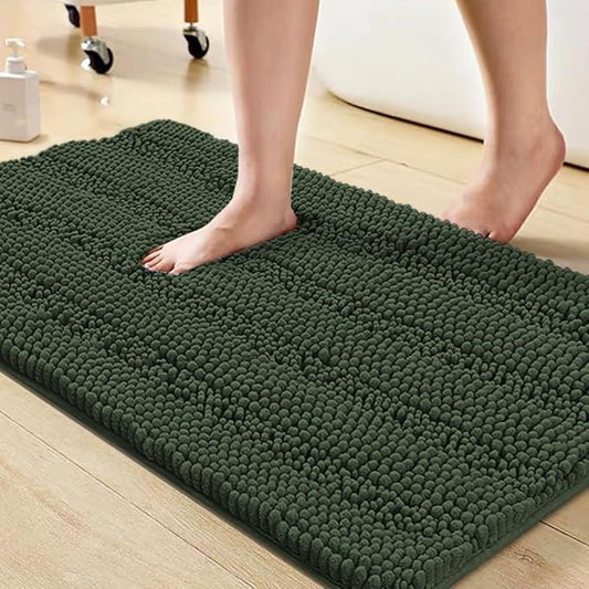 Turquoize Bathroom Rugs Shaggy Chenille Bath Rug Non Slip Thick Shaggy Bath Mats for Bathroom Chenille 1-Piece Bath Mat Set, Soft Super Absorbent Shower Rug Washable Mats, 20"x32", Bronze Green