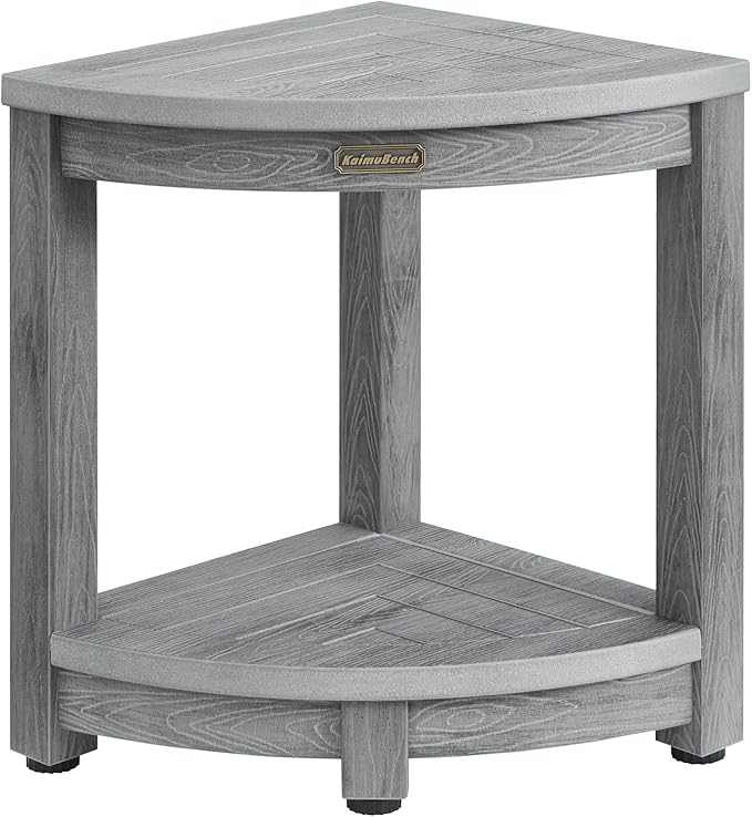 Waterproof Shower Bench for Inside Shower, Gray HDPS Corner Shower Stool for Shaving Legs, Poly Lumber Shower Foot Seat, Plastic Bathroom Shower Bench Seat with Storage Shelf, Non-Slip/No-Maintenance