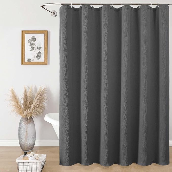 Aiyufeng Fabric Grey Extra Long Shower Curtain for Bathroom, 3D Textured Shower Curtain 96 Inch Long Soft Cloth & Hotel Spa Quality, Large Hotel Bathroom Curtain Boho Style, 72x96 Inches