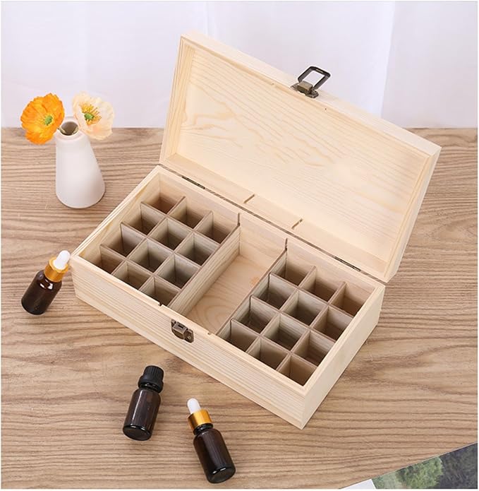 Wooden Essential Oil Box Essential Oil Display Stand Detachable Display Organizer Stand Holder Nail Polish Fragrance Container Wooden Storage Box Holds 25 Bottles Size 5-20mL