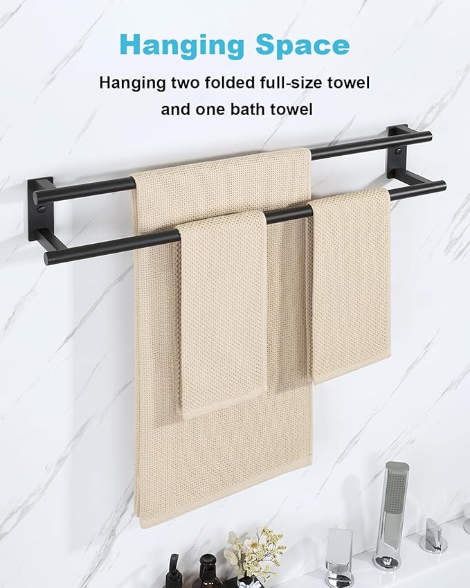 Alise Bathroom Double Towel Bar, 32 Inch Wall Mount Towel Holder, Towel Racks for Bathroom, SUS304 Stainless Steel Towel Hanger, Thickened Pipe with Strong Load-Bearing Capacity, Matte Black