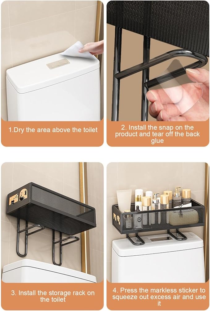 Bathroom Storage Rack Over The Toilet – Iron Back of Toilet Organizer for Draining & Storing Items (Black)