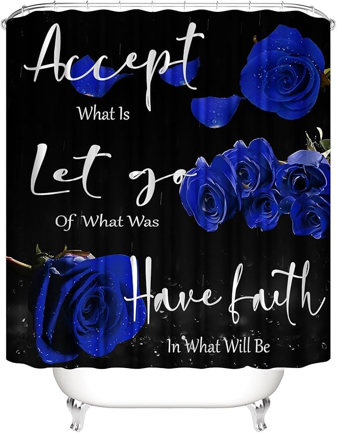Yddsky 4 Pcs Blue Rose Shower Curtain Sets with Rugs Black Blessed Bathroom Sets with Shower Curtain and Rugs Bathroom Curtains Shower Set with Toilet Lid Cover for Women Bathroom Decor Accessories