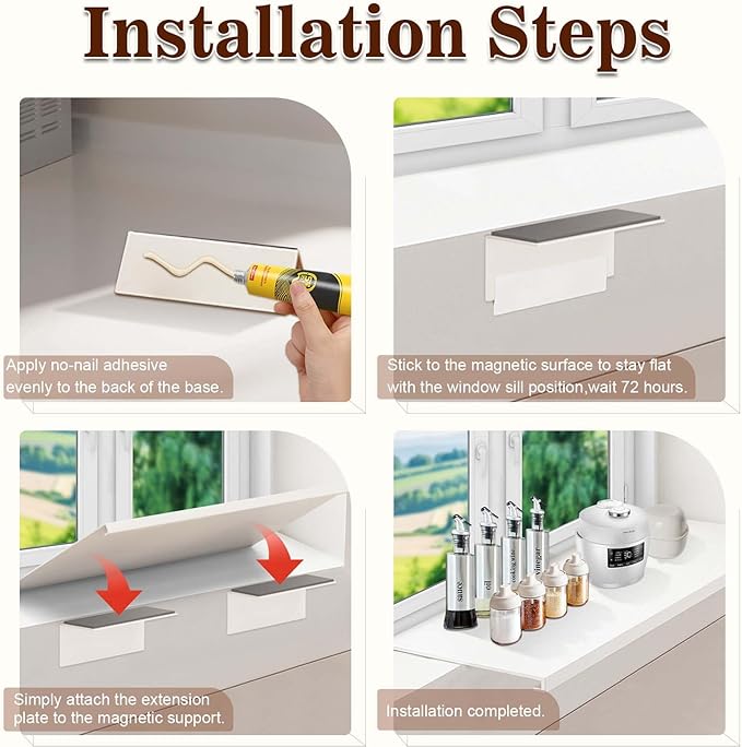 Window Sill Extender Plate, Carbon Steel Storage Shelf, 15.8x7.9in Countertop Extension Board with Magnetic Base, No Punching, for Kitchen Office Bathroom White