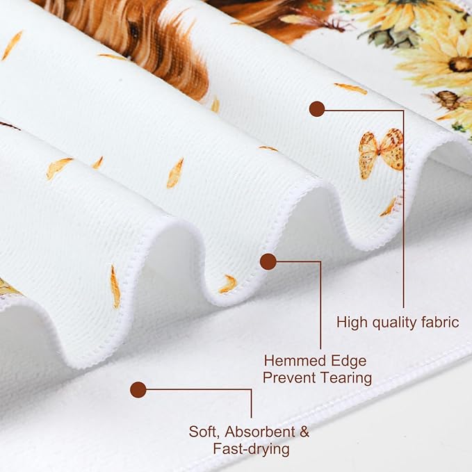 FuWeave 8 Pcs Highland Cow Shower Curtain Sets for Bathroom Sunflower Farm Cattle Shower Curtain Sets Watercolor Floral Bathroom Accessories with Towels Carpet Bath Mat Toilet Rugs and 12 Hooks